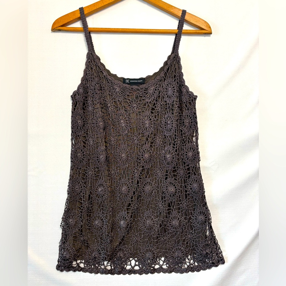 INC INTERNATIONAL CONCEPTS NWT Gray Crochet Tank Top Size Large